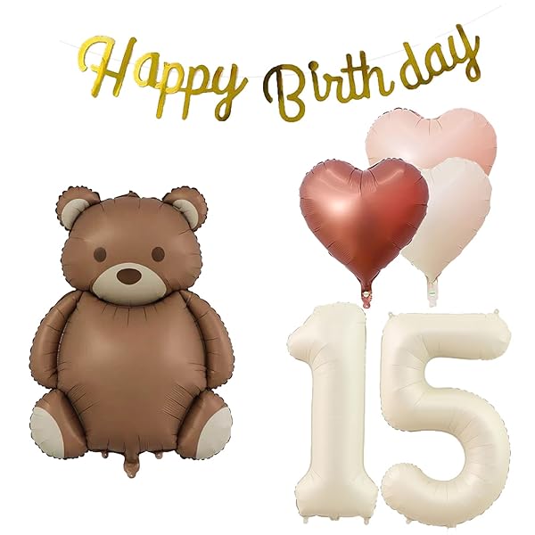 15歳 誕生日 バルーン 風船 飾り付け セット 数字バルーン 15 チョコレート熊 HAPPY BIRTHDAYガーランド ハート風船 バースデーバルーン 大人 男の子 女の子 ゴール