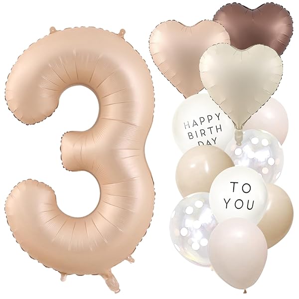 誕生日 飾り付け 3歳 大きい 数字 バルーン くすみカラー 風船 バースデー バルーン ナンバーバルーン 誕生日装飾 (キャラメル 数字3)