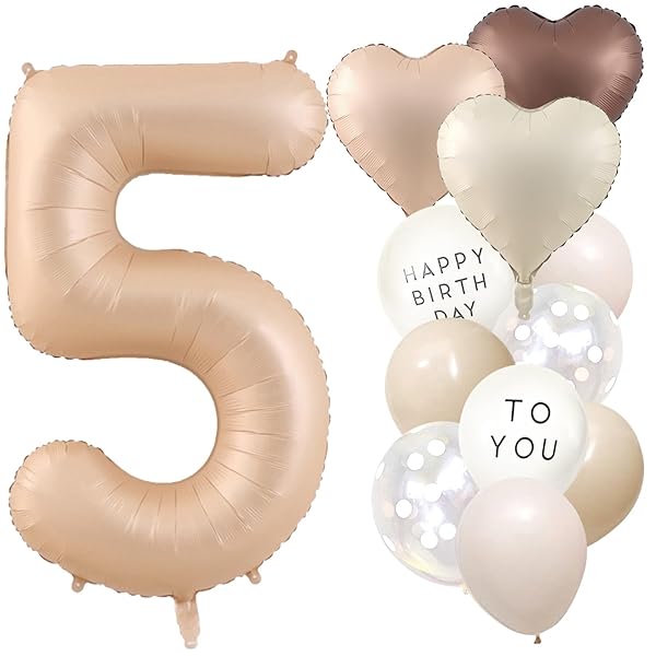 数字 バルーン 大きい 5 風船 セット 誕生日 飾り付け くすみカラー ナンバーバルーン 5歳 バースデー バルーン 誕生日装飾 (キャラメル 数字5)