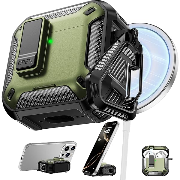 AirPods 第4世代 対応保護ケース スマホホルダー付き 背面マグネット吸着機能付き AirPods 第4世代 対..