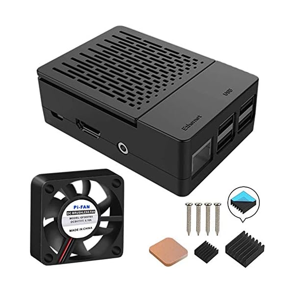 Raspberry Pi 3B+ ケース ラズベリーパイ3/2モデルBケース 、冷却ファンと3個入りヒートシンク付き（ラズベリーパイボードは含まれていません） (ブラック)