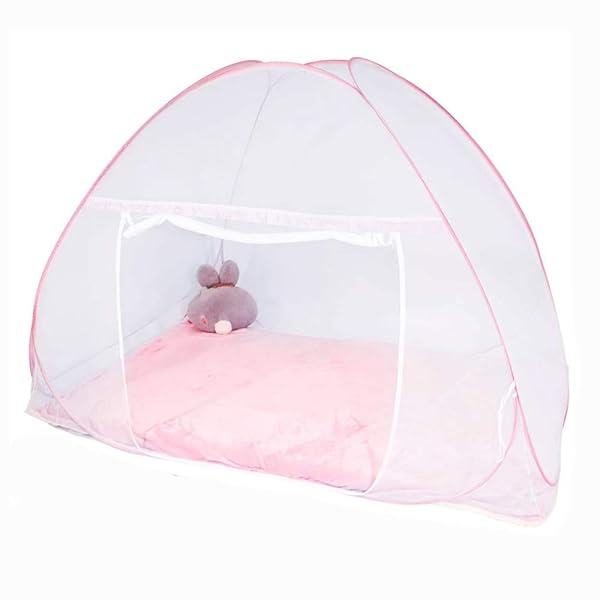 蚊帳 かや ワンタッチ テント式 1ドアタイプ 蚊屋 密度が高い 底付き 蚊よけ 虫除けネット ムカデ対策 モスキートネット ファスナー式 持ち運べる 収納便利 収納袋付き 軽量 大人 赤ちゃん（ピンク シングル 100*190*110cm）