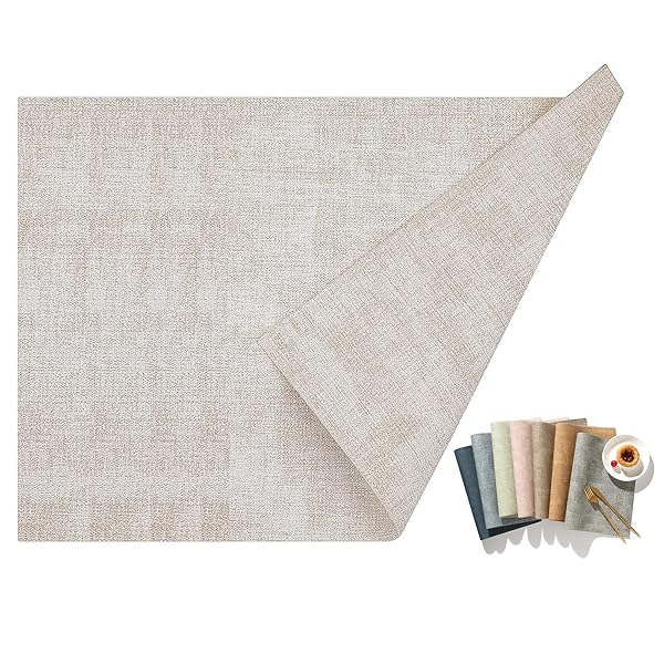 ランチョンマット 高質PUレザー 6枚セット おしゃれ 華やか 飾り 清潔しやすい 家庭用 レストラン用 丸洗いOK 撥水 防汚 断熱 滑り止め （43cm×30cm、6セット、オフホワイト）