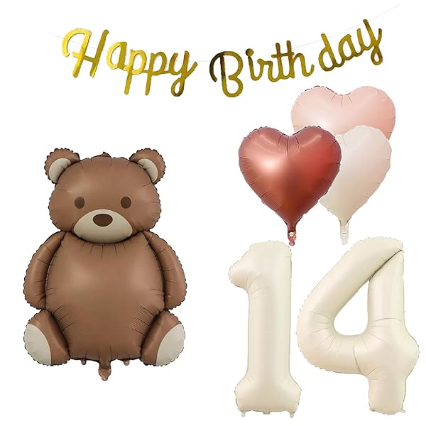14歳 誕生日 バルーン 風船 飾り付け セット 数字バルーン 14 チョコレート熊 HAPPY BIRTHDAYガーランド ハート風船 バースデーバルーン 大人 男の子 女の子 ゴール