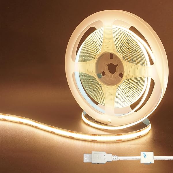 クリアヒル（）5V COB LEDストリップライト2個 5M 温白色 3000K LED320個/M 強力な光 幅8mm 非防水IP20 1M USBスイッチケーブル 柔軟なLEDテープライト DIY 家庭のインテリア用