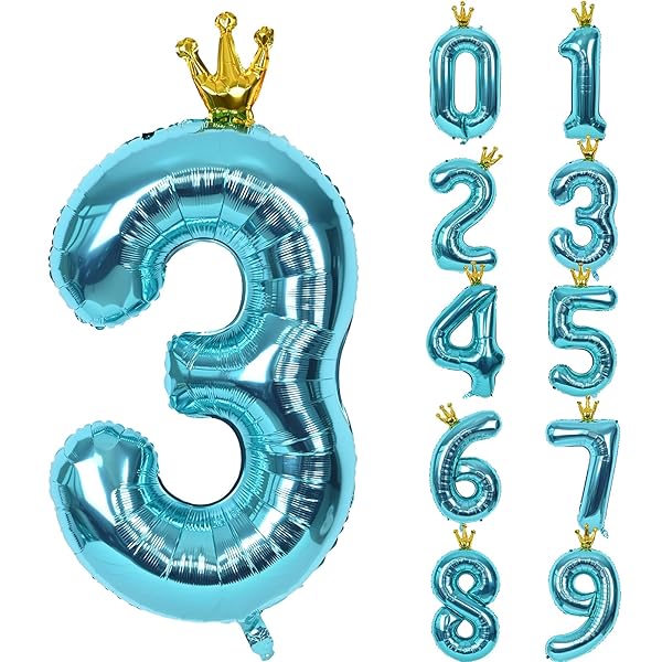 バルーン 数字 風船 誕生日 40インチ 大きい ナンバー3 王冠付き クラウン バースデー 飾り付け パーティー 記念日 結婚式 男の子 女の子 約100cm 青緑 ブルー