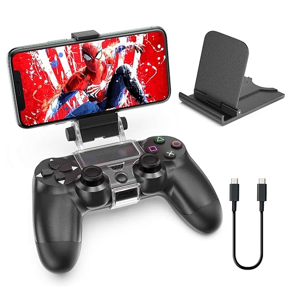 PS4スマホホルダー IOS Android対応 PS4コントローラーマウント PS4スマホクリップ PS4携帯電話ホルダー PS4スマホ固定ホルダー PS4スマホマウントホルダー ワイヤレス PS4コントローラーなし
