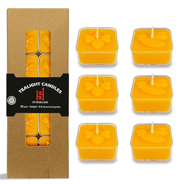 24個 ティーライトキャンドル クリアカップ Beeswax Tea Light Candles ロウソク 燃焼 約7時間 暖茶 小屋/ウェディング/クリスマス/ホームインテリア