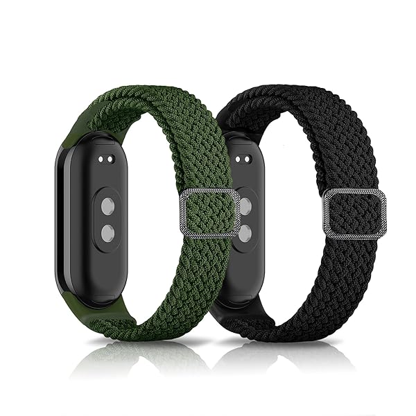 バンド 用の Xiaomi Smart Band 10 / 9 / 8 用の Xiaomi Mi Band 10 / 9 / 8 対応 ナイロン【2枚セット】 バンド 編み込み スポーツ用 長さ無段階調整 柔軟 防汗 夏向け-ブラック/アーミーグリー