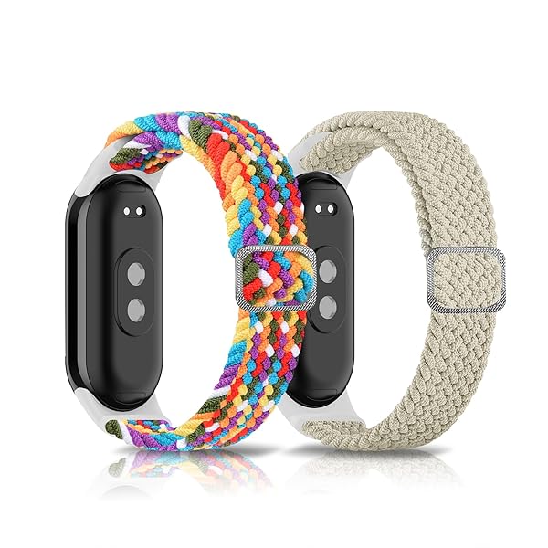 バンド 用の Xiaomi Smart Band 10 / 9 / 8 用の Xiaomi Mi Band 10 / 9 / 8 対応 ナイロン【2枚セット】 バンド 編み込み スポーツ用 長さ無段階調整 柔軟 防汗 夏向け-カラフル/スターライト