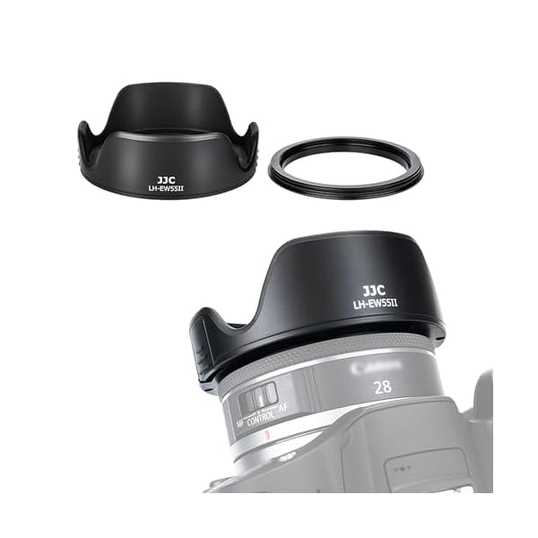 EW-55 可逆式 レンズフード + アダプタ キット 花形 Canon RF 28mm F2.8 STM レンズ 用 EW-55 レンズフード 互換 Ф55mm保護フィルター と レンズキャップ 装着可能