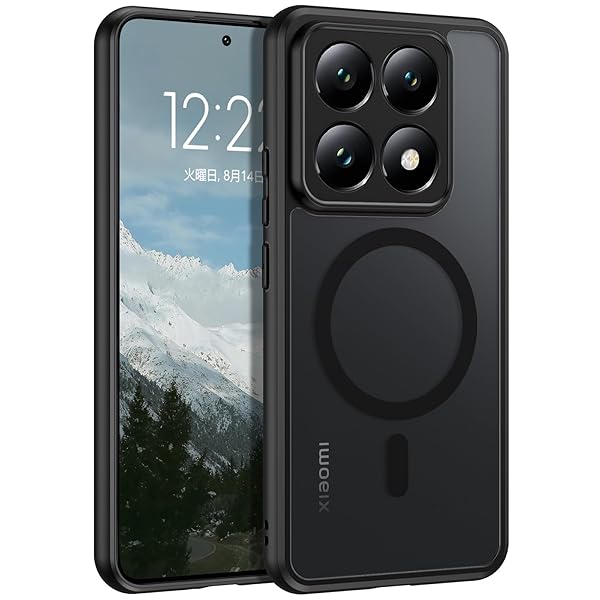 Xiaomi 14T ケース マグネット搭載 ブラック マグネット式カーマウント対応 シャオミ14T ケース 一体型 薄型 マット感 レンズ保護 指紋防止 耐衝撃 黄ばみ防止