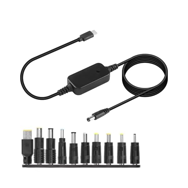USB C - DC PDアダプタケーブル（10コネクター・チップ付き）Type-C to DC電源ケーブル 出力調整可能電..