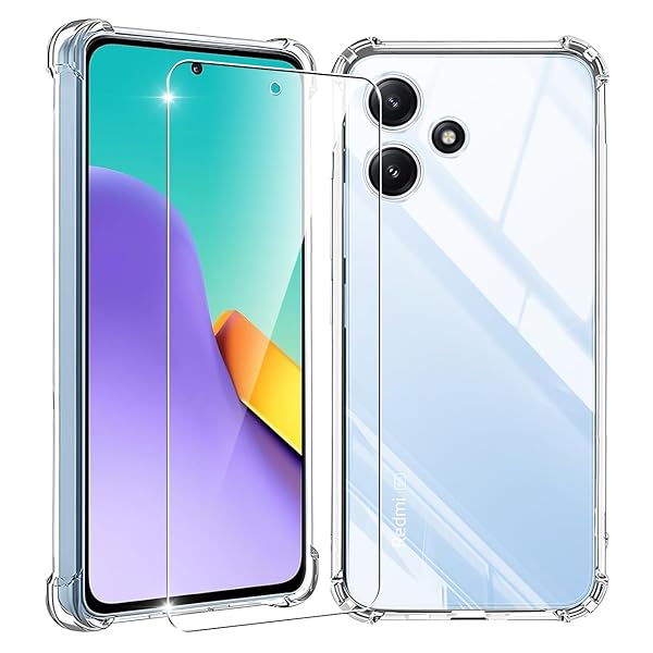 対応 Xiaomi Redmi 12 5G ケース クリア 黄変防止 + Xiaomi Redmi 12 5G ガラスフィルム 柔軟 シャオミ レッドミー 12 ケース 耐衝撃 ガラスフイルム保護付き 指紋防止 落下防止 耐衝撃 ガラスフイルム保護付