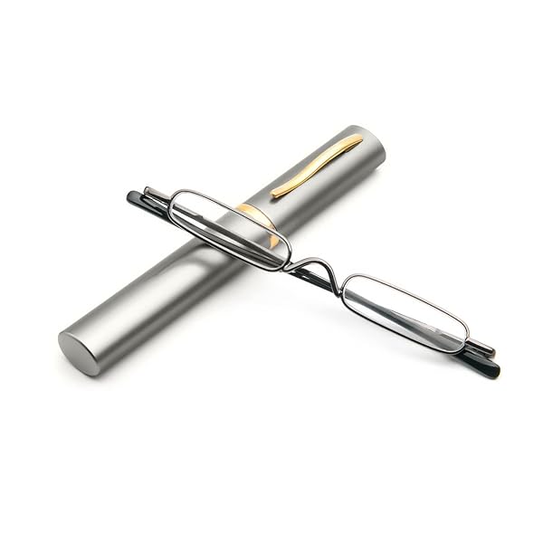 老眼鏡 ミニサイズメタルフレーム ポケット 携帯用 ケース付け 超軽量TR90フレーム 男女兼用 おしゃれ 度数 「+1.0」 ガンブラック