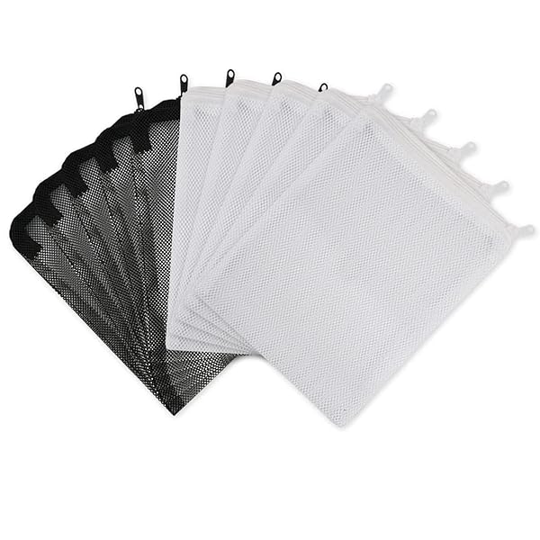 フィルターバッグ 水槽 メッシュ 袋 フィルターネット アクアリウム 金魚 濾過ネット ジッパー付き 多用途 穀物 収納ネット 使いやすい 再利用可能（10枚入り 15x20cm ホワイトx5、ブラックx5）