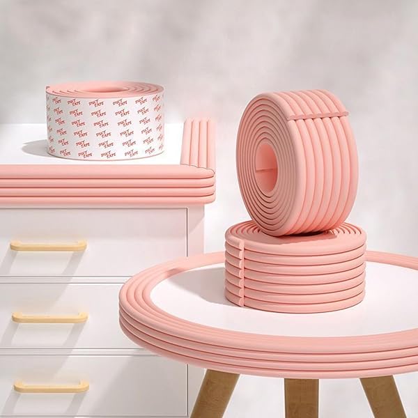 コーナー ガード コーナークッション 赤ちゃん 怪我防止 コーナークッション 全長2m ＋ バッキング 衝撃から守る W型 (ピンク-粉色)