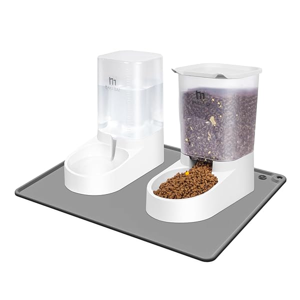 猫 自動給餌器 セット ペットフードマット 大容量 二つセットペット用の水飲み器3.8L、餌やり器2.1kg ..