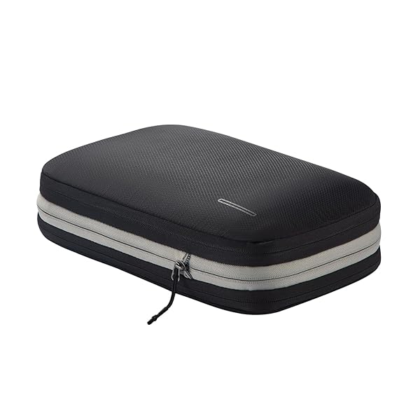 圧縮袋 トラベルポーチ 便利グッズ 圧縮ポーチ 大容量 ファスナー圧縮 仕分け設計 省スペース 防水 衣類整理 小物収納 旅行 出張 キャンプ (9L,ブラックグレー)