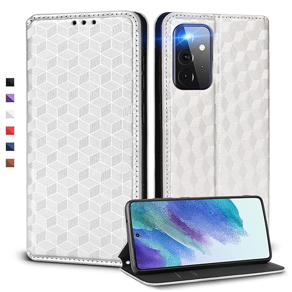 UnivoColors Galaxy A53 5G (SCG15) 手帳型ケース 高級合皮 カード収納 マグネット開閉 スタンド機能 ストラップホール付き TPUソフトバンパー 全面保護 カメラ保護 衝撃吸収 ビジネス おしゃれ カバー(シルバー)