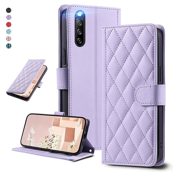 UnivoColors Sony Xperia 10 V（SO-52D/SOG11）キルティグレザー調 手帳型ケース エレガント 高質PU マグネット開閉式 カード収納機能 スタンド機能 液晶全面保護 レンズ保護 ストラップ付属(パープル)N