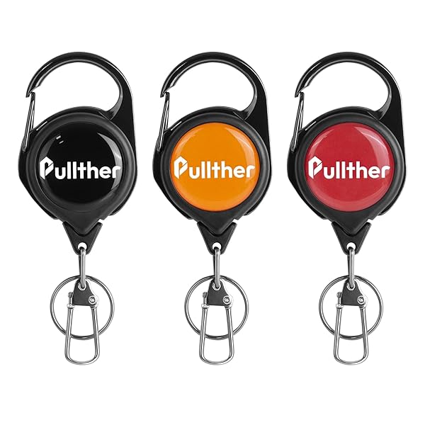 リールキーホルダー ピンオンリール キーリール カラビナ付きリール 紛失防止 伸縮リール 最長65cm 3個入