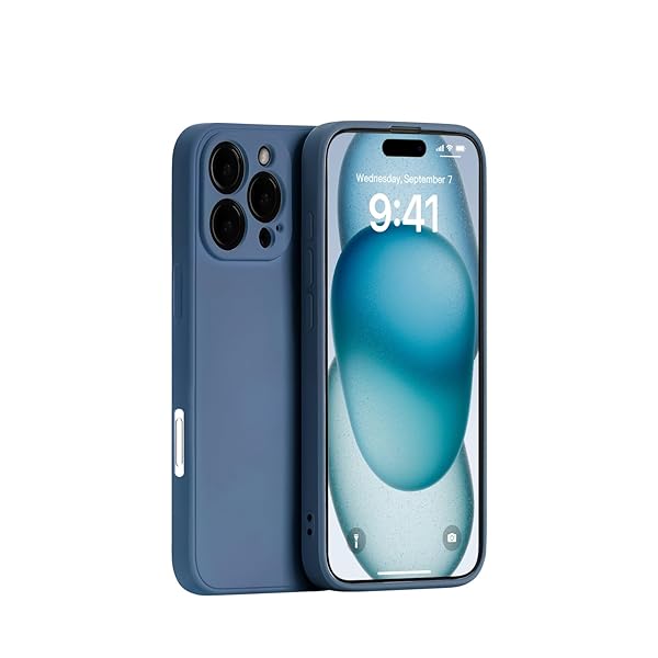 iPhone 16 Pro Max 用 シリコンケース 薄型 レンズ全面保護 (ブルー)