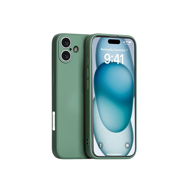 iPhone 16 Plus シリコンケース レンズ全面保護 (ミッドナイトグリーン)