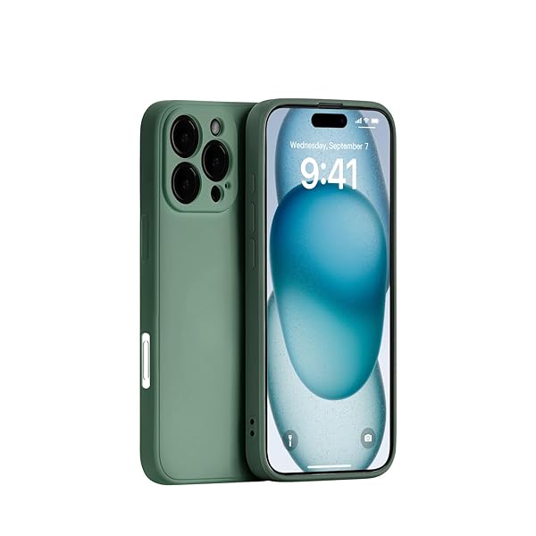 iPhone 16 Pro 用 シリコンケース 薄型 レンズ全面保護 (ミッドナイトグリーン)