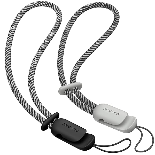 ハンドストラップ 2本セット 長さ調整可能 携帯電話/カメラ/USBメモリ/鍵マスコット/キーなどにも適応 携帯ストラップ スマホひも (ブラック&グレー)