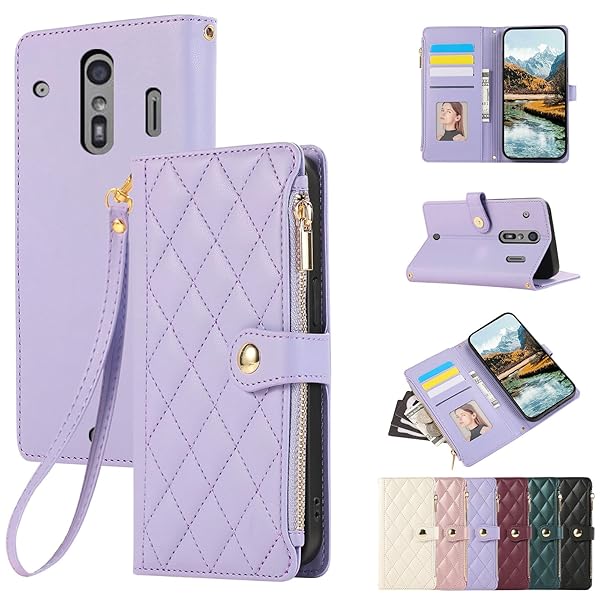 らくらくスマートフォン F-42A ケース 手帳型 財布型 カバー らくらくスマートフォン me F-01L ケース 手帳型 ファスナー型 小銭入れ f42a ケース 携帯カバー カード収納 らくらくホンf42a スマホケース エレガント チェック柄