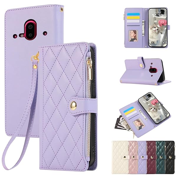 らくらくスマートフォン F-52B ケース 手帳型 財布型 カバー F52B ケース おしゃれ ファスナー型 小銭入れ カード収納 携帯カバー f-52bケース エレガント チェック柄 刺繍 らくらくホン f52b ケース 高級PUレザー 肌触り良い