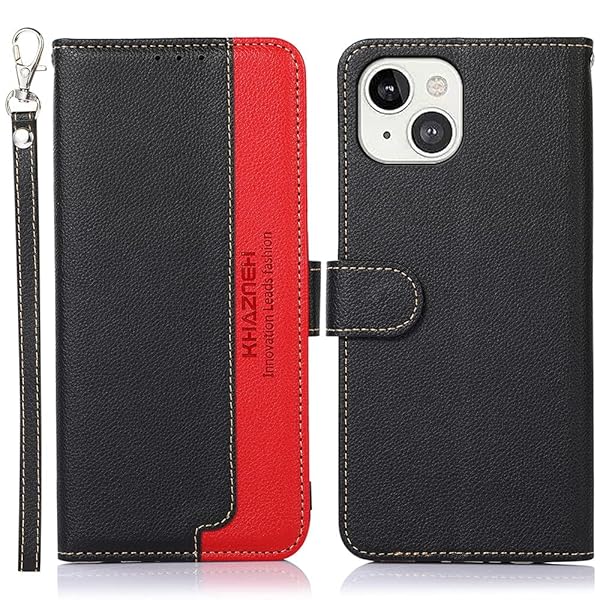 For iPhone 13 ケース 手帳型 アイフォン 13 カバー 財布型 ストラップ付き [RFIDブロッキング] 高級PUレザー マグネット開閉式 カード収納 横置きスタンド機能 耐衝撃 人気 便利 おしゃれ ブラック