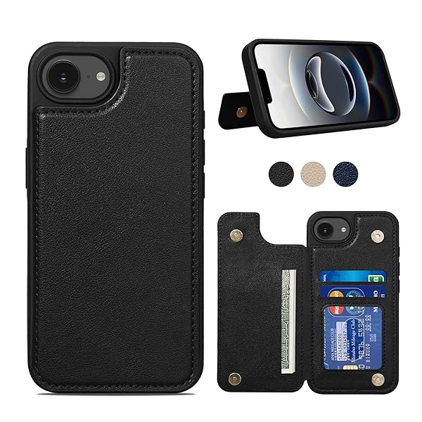 iPhone 16e 用 ケース 背面 手帳型 カード いPhone 16e 用 背面ケース スマホケース ICカード収納 手帳型ケース アイフォン アイホン 16e 用 カバー マグネット ファッション 6.1inch対応 T1 ブラック