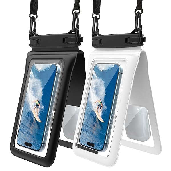 スマホ防水ケース 【タブル収納ケース・防水IP68 認証】 黒白2個セット 完全防水 ビニール製 2台スマホ/クレジットカード/現金/鍵など共に収納対応 iPhone16/15/14/13/12/GalaxyS25Ultraなど7インチ以下のスマホに