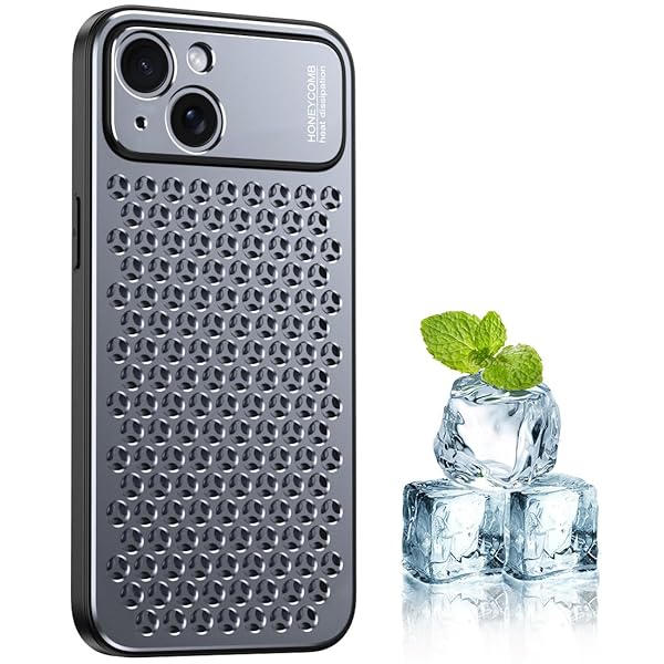 iPhone 14 用 ケース アルミ合金 冷却 放熱 スマホケース 二層立体なハニカム構造 メッシュ 耐衝撃 米軍保護工学 アイフォン14 カバー ストラップホールあり 6.1インチ (iPhone14 灰) FWJS-14-hui(2)
