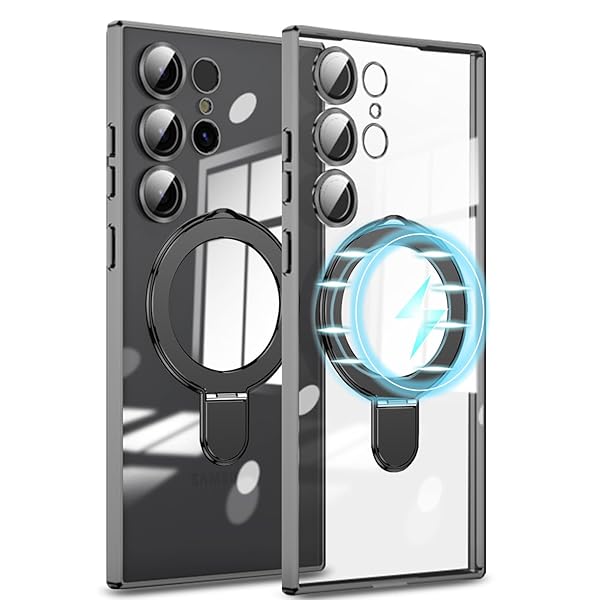 Samsung Galaxy S25 Ultra 用 ケース リング付き MagSafe対応 クリア メッキ加工 カバー 車載ホルダー対応 多機能 レンズ保護 薄型軽量 耐衝撃構造 透明柔らかいTPU アイフォンS25 Ultra 用 磁気カバー ケ