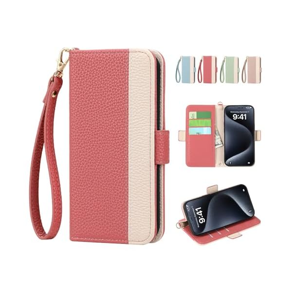 For iPhone 15 ケース 手帳型 ストラップ付き バイカラー いPhone 15 ケース 手帳型 おしゃれ スマホケース iPhone 15 財布型 携帯カバー あいほん15 かわいい アイフォン15 ケース シンプル アイホン 15 カバ