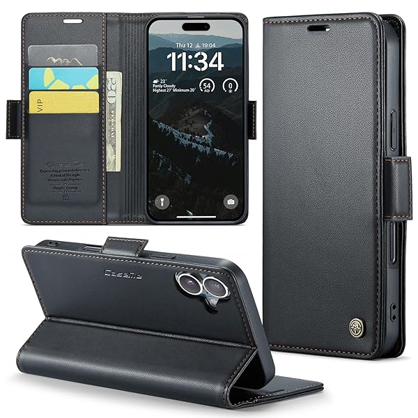 iPhone 17 対応 ケース 手帳型 財布型 カードポケット付き 高級レザー アイフォン17用 衝撃吸収 スマホケース 全面保護 カード収納 スタンド機能 携帯カバー 磁気バックル付き ストラップホール付き (ブラック)