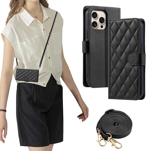 FOR いphone16pro ケース iphone16pro ケース ケース 防塵 おしゃれ ストラップ付き スタンド機能 カード収納 軽量 薄型 耐衝撃 高級PUレザー 滑り防止 財布型 内蔵マグネット 開閉式 チェック柄 上質 耐摩擦 マグネッ