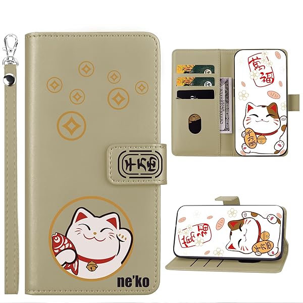 For Samsung Galaxy S24 FE ケース 手帳型 招き猫 幸運な猫 ギャラクシーS24 FE ケース 手帳型 ギャラクシーS24FE ケース ギャラクシーS24 FE カバー かわい高級PUレザー財布型スマホケース カード入れ収納