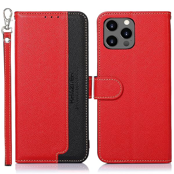 For iPhone 14 Pro ケース 手帳型 アイフォン 14 プロ カバー 財布型 ストラップ付き [RFIDブロッキング] 高級PUレザー マグネット開閉式 カード収納 横置きスタンド機能 耐衝撃 人気 便利 おしゃれ レッド