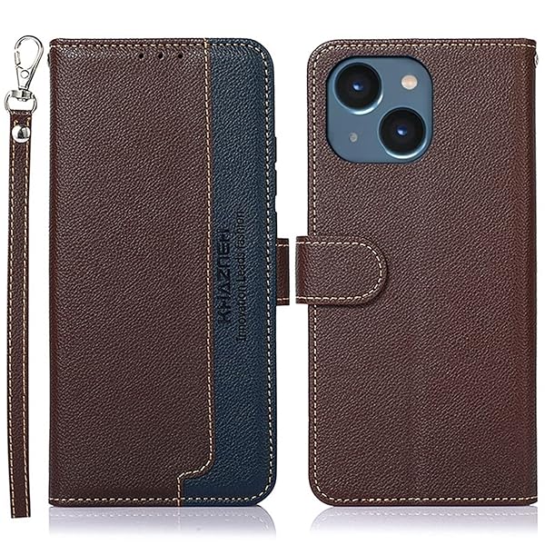 For iPhone 14 ケース 手帳型 アイフォン 14 カバー 財布型 ストラップ付き [RFIDブロッキング] 高級PUレザー マグネット開閉式 カード収納 横置きスタンド機能 耐衝撃 人気 便利 おしゃれ ブラウン