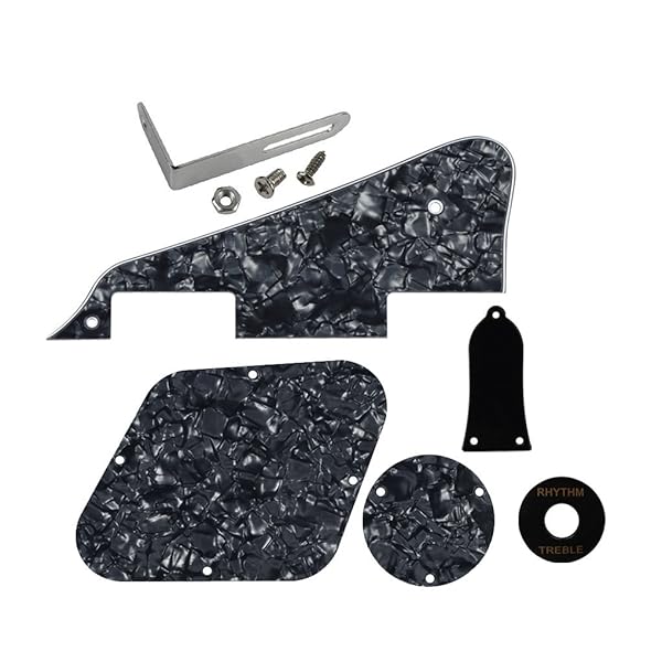 4層ブラックパールピックガードバックプレートネジセット＆スイッチリング＆ブラケットフィットLPスタイルギターピックガード交換用