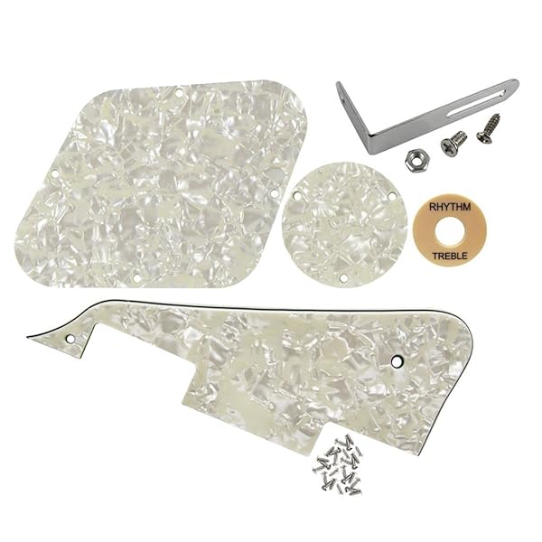 4プライ熟成パールピックガードバックプレートネジセット＆トグルスイッチプレート（クリーム）＆ブラケットフィットLPスタイルギターピックガード交換