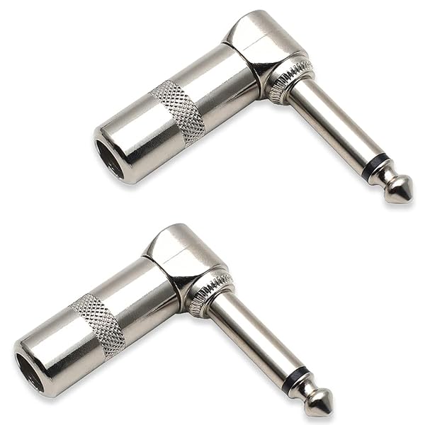 6.35mmジャック直角 L型プラグ 2個セット 90度コネクタ 端子 ギタープラグ 標準フォンプラグ→モノラル標準フォンプラグヘッドホンアンプ/タースピーカー...