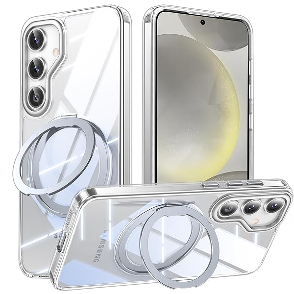 Galaxy S25 用 ケース Magsafe対応 ギャラクシーs25 / SC-51F / SCG31 カバー 360°回転スタンド スマホケース 携帯ケース ワイヤレス充電 車載ホルダー 対応 ストラップ穴付き 指紋防止 黄变防止 ・ クリア