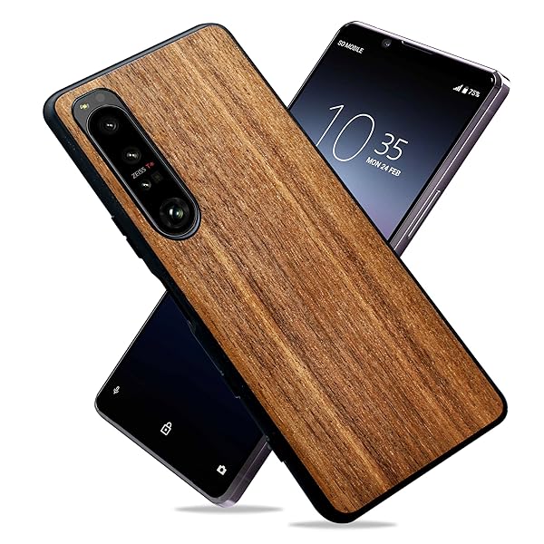 Xperia1iv SO-51C SOG06 ケース 木製カバー 胡桃の木 原木 素材 天然木 耐衝撃 ソフト クルミ ワイヤレス充電対応 (Xperia 1 IV)