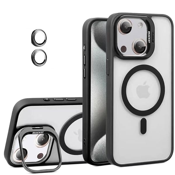 Iphone15用のケース MagSafe対応 レンズ保護 スタンド自由に切替 ワイヤレス充電 耐衝撃 黄ばみなし ストラップホール付き ウインドウシリーズ 6.1(LKJT-15-hei)