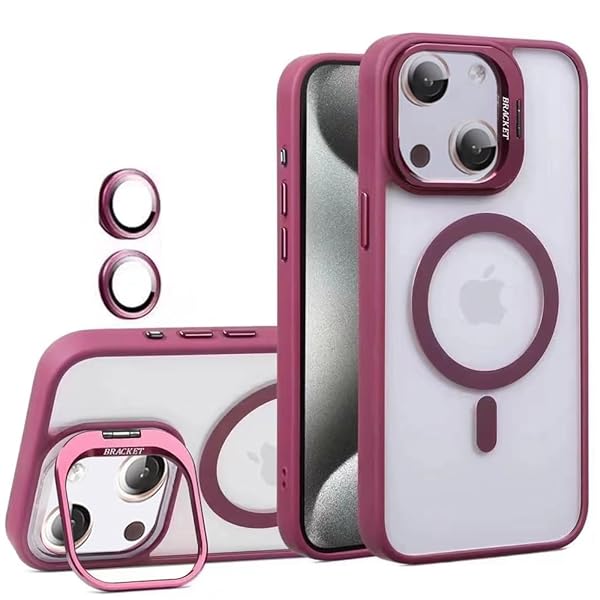 Iphone15Plus用のケース MagSafe対応 レンズ保護 スタンド自由に切替 ワイヤレス充電 耐衝撃 黄ばみなし ストラップホール付き ウインドウシリーズ 6.7 (LKJT-15p-jiuhong)